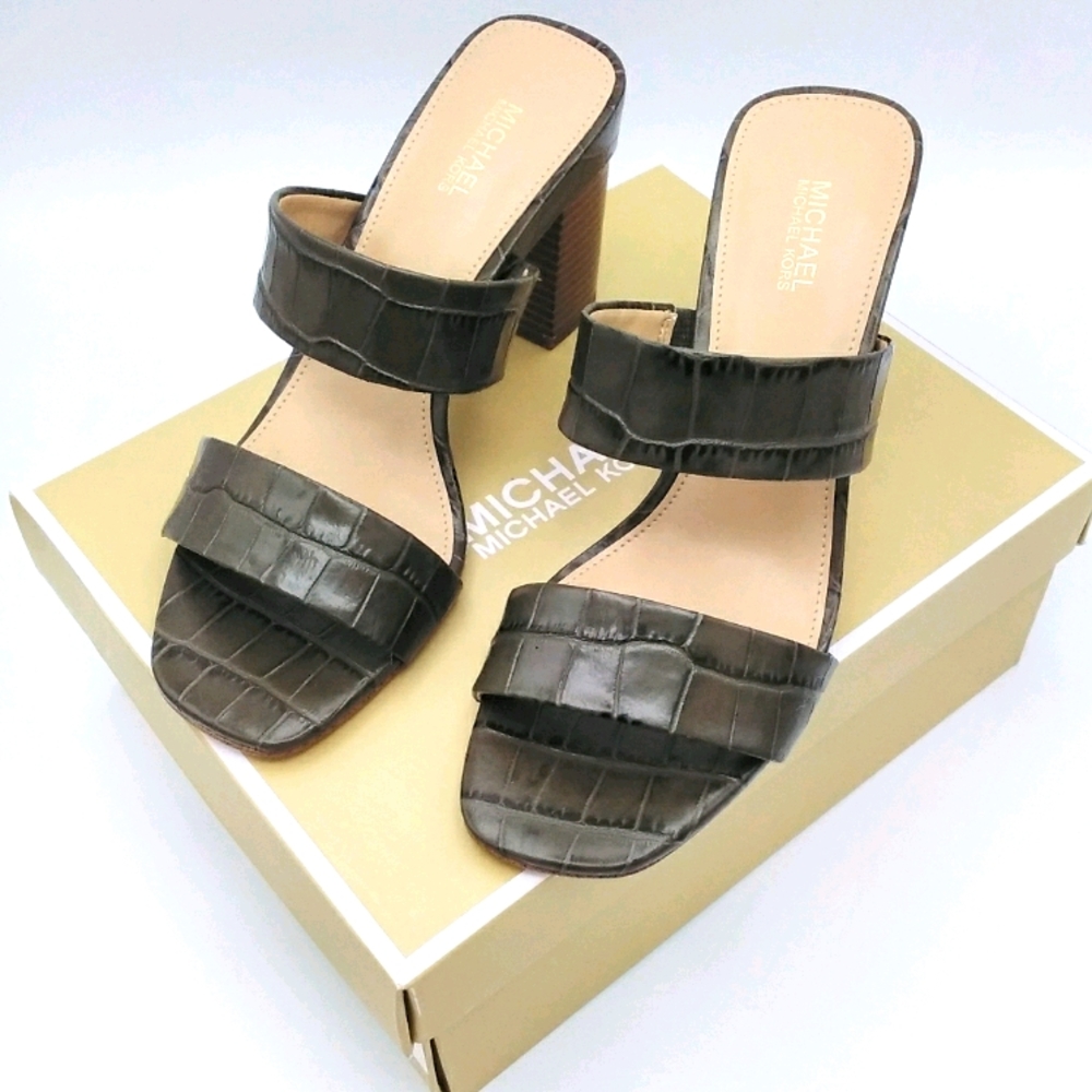 Michael Kors Glenda Croc Embossed Heel Sandals